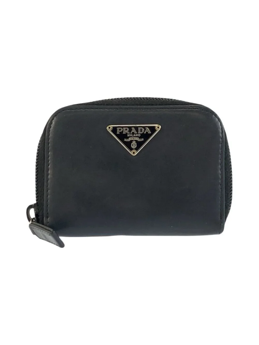 Prada Black Silver Leather Coin Purse